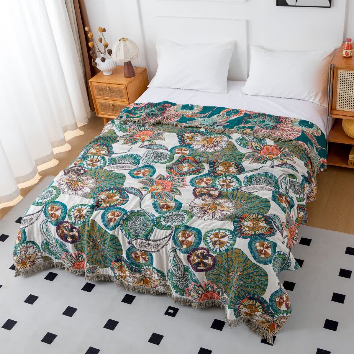 Coperta reversibile in garza di cotone con stampa vegetale
