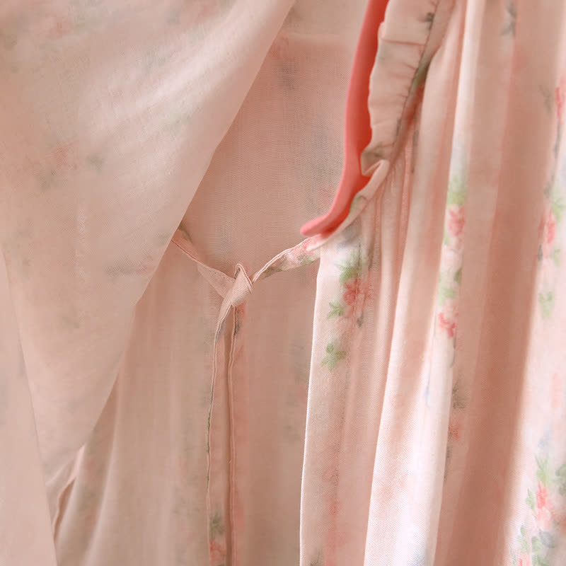 Camicia da notte a maniche corte con stampa floreale rosa incrociata sul davanti