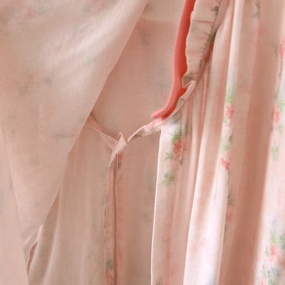 Camicia da notte a maniche corte con stampa floreale rosa incrociata sul davanti