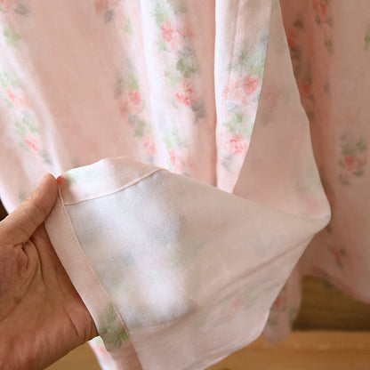 Camicia da notte a maniche corte con stampa floreale rosa incrociata sul davanti