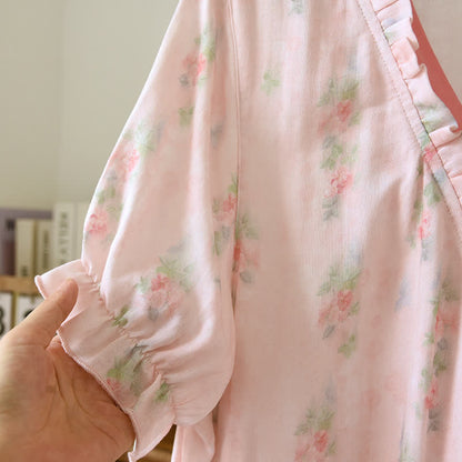 Camicia da notte a maniche corte con stampa floreale rosa incrociata sul davanti