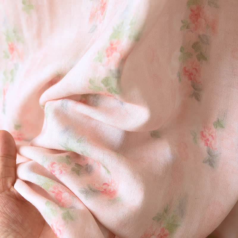 Camicia da notte a maniche corte con stampa floreale rosa incrociata sul davanti