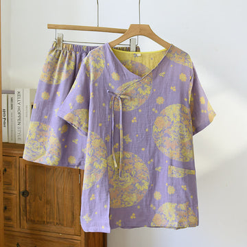 Pigiama in garza di cotone con scollo a V Vintage Blossom