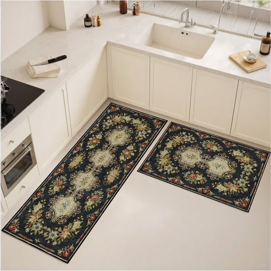 Tappeto da cucina antiscivolo lavabile con motivo floreale retrò