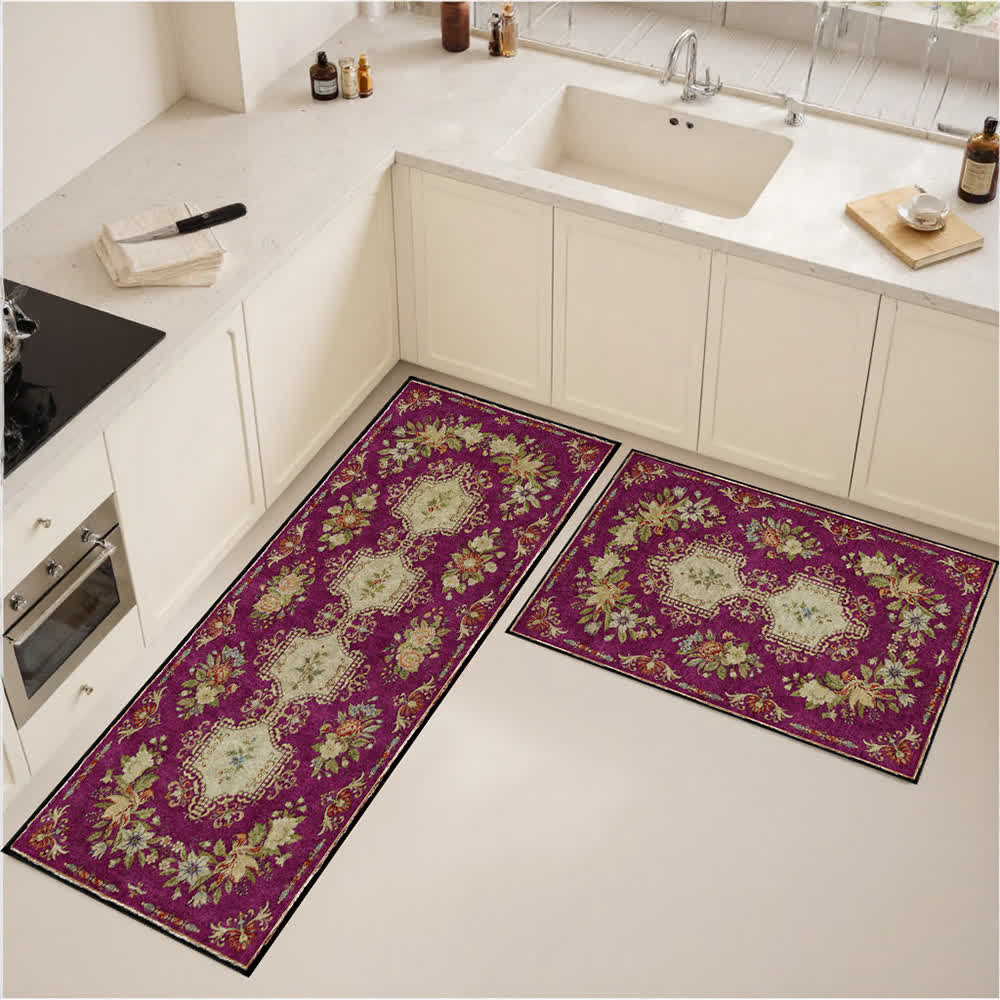 Tappeto da cucina antiscivolo lavabile con motivo floreale retrò