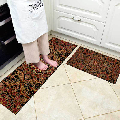 Tappeto d'ingresso assorbente per la cucina con mandala retrò