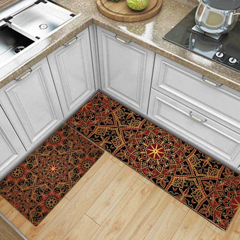 Tappeto d'ingresso assorbente per la cucina con mandala retrò