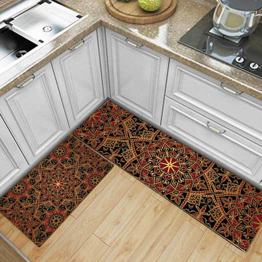 Tappeto d'ingresso assorbente per la cucina con mandala retrò