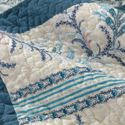 Trapunta patchwork in cotone con stampa botanica a quadri