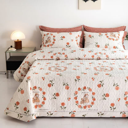 Trapunta in cotone con stampa di rose rustiche
