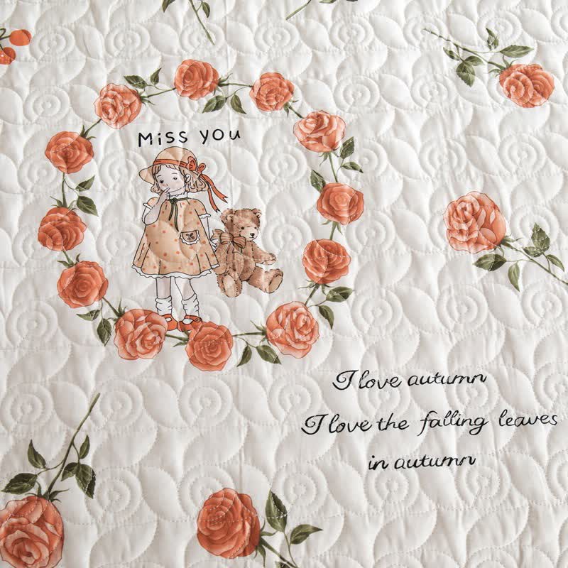 Trapunta in cotone con stampa di rose rustiche