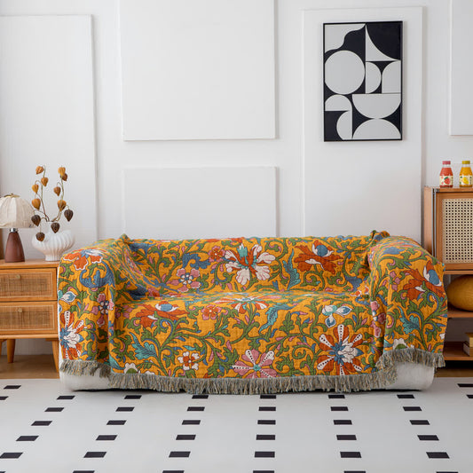 Coperta reversibile con nappe in cotone floreale vintage