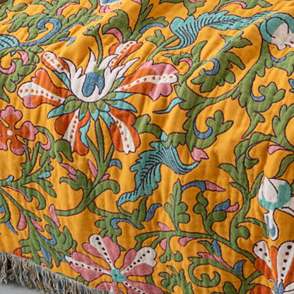Coperta reversibile con nappe in cotone floreale vintage