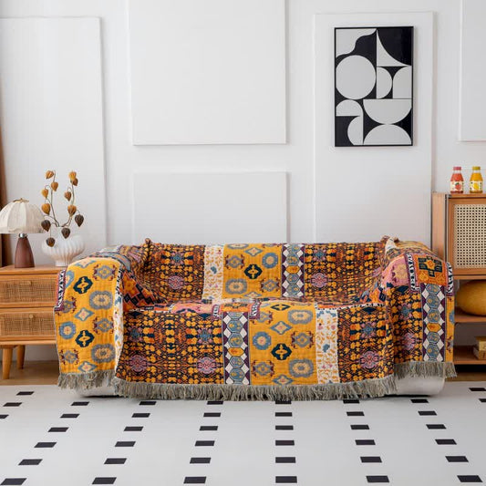 Coperta reversibile in cotone con patchwork Boho Art