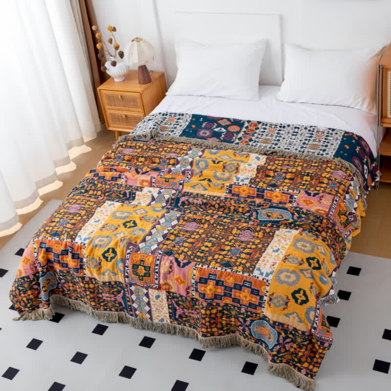 Coperta reversibile in cotone con patchwork Boho Art