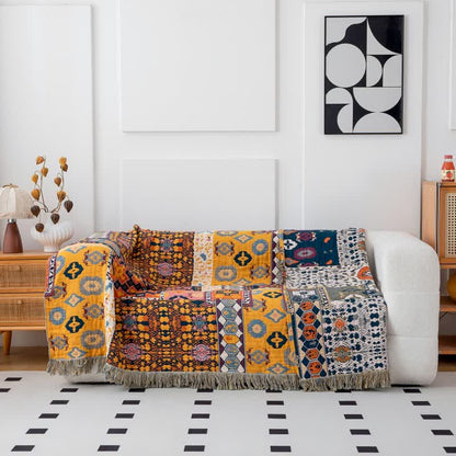 Coperta reversibile in cotone con patchwork Boho Art
