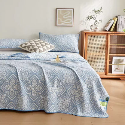 Elegante trapunta reversibile a doppio strato in garza di cotone floreale