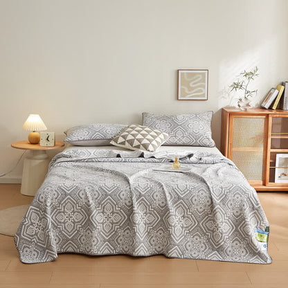 Elegante trapunta reversibile a doppio strato in garza di cotone floreale