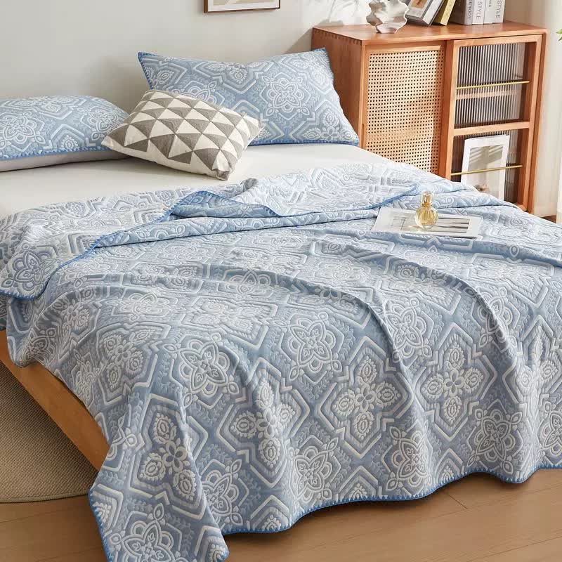 Elegante trapunta reversibile a doppio strato in garza di cotone floreale
