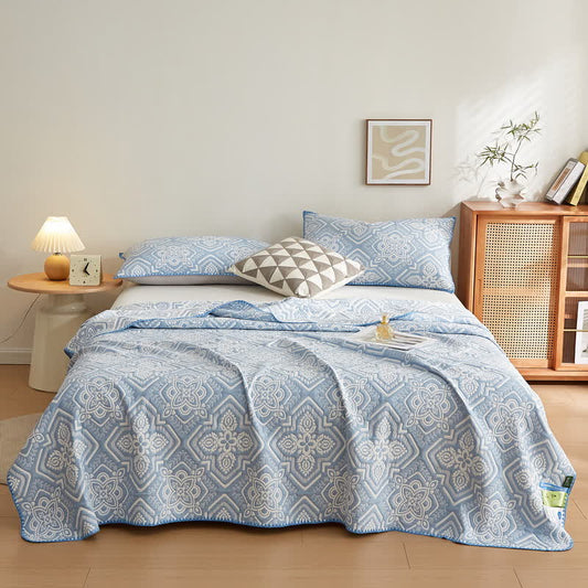 Elegante trapunta reversibile a doppio strato in garza di cotone floreale