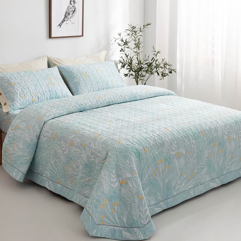 Elegante trapunta in cotone con stampa vegetale