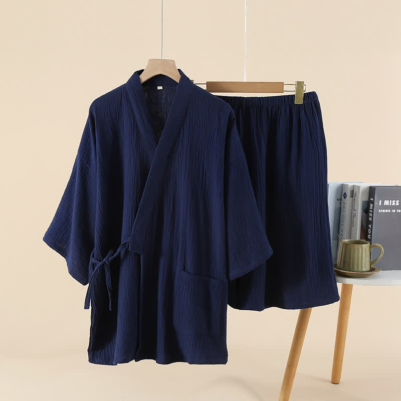 Pigiama kimono unisex in garza di cotone tinta unita