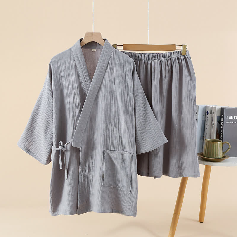 Pigiama kimono unisex in garza di cotone tinta unita