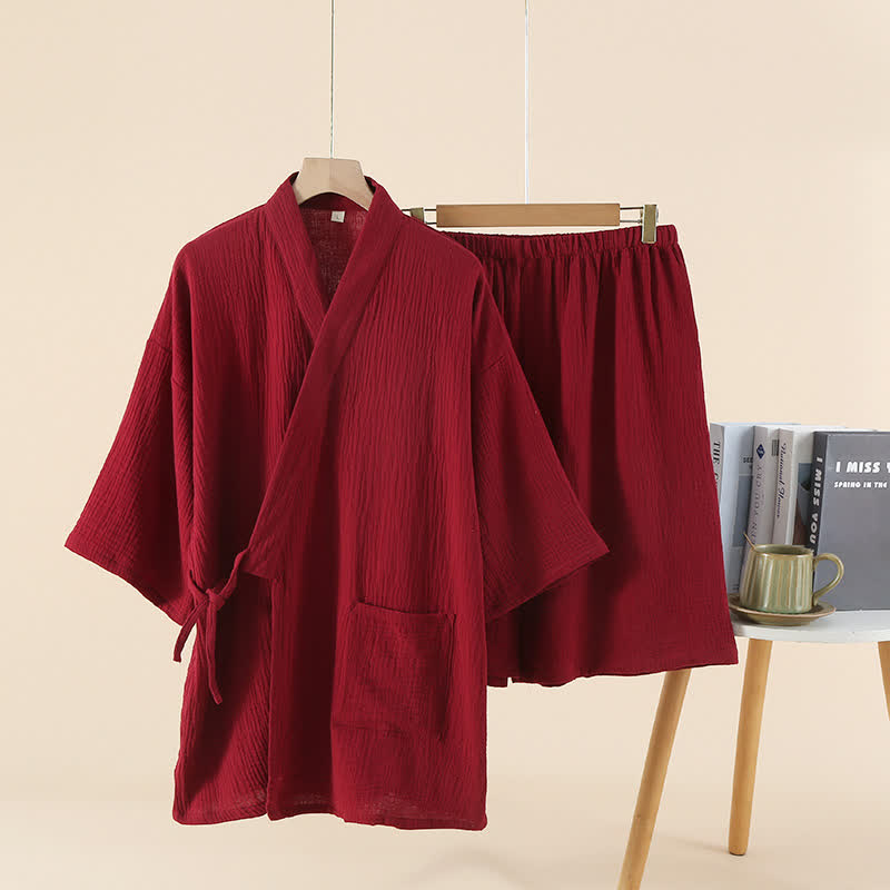 Pigiama kimono unisex in garza di cotone tinta unita