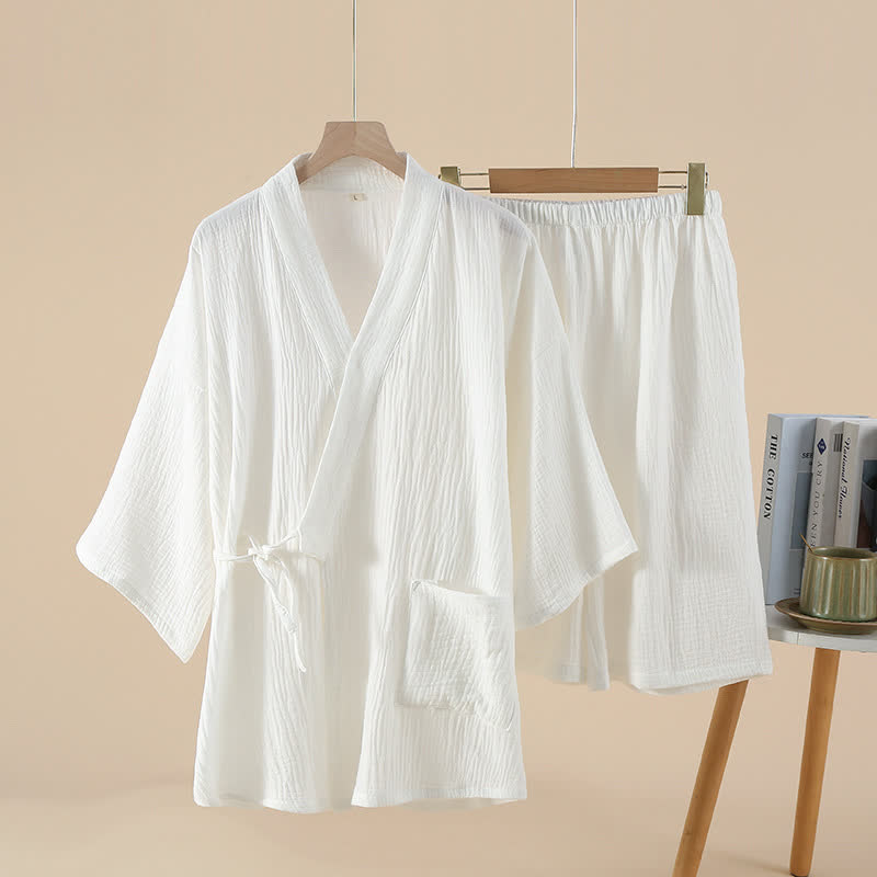 Pigiama kimono unisex in garza di cotone tinta unita
