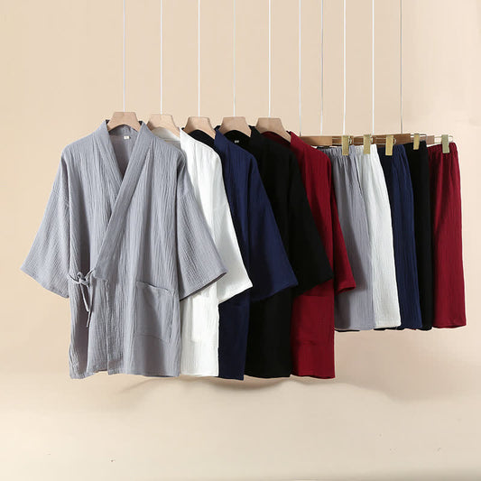 Pigiama kimono unisex in garza di cotone tinta unita