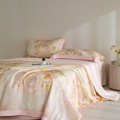 Trapunta estiva in fibra di lyocell floreale rosa