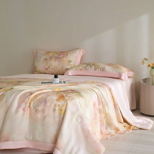 Trapunta estiva in fibra di lyocell floreale rosa