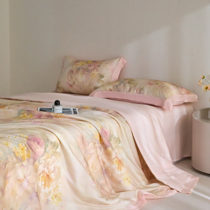 Trapunta estiva in fibra di lyocell floreale rosa