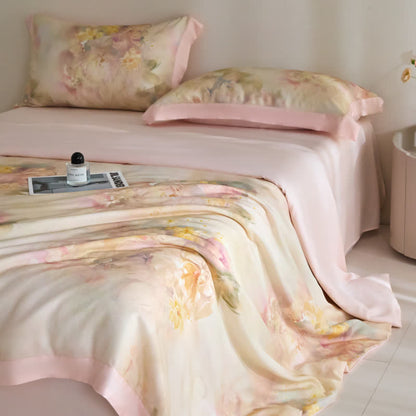 Trapunta estiva in fibra di lyocell floreale rosa