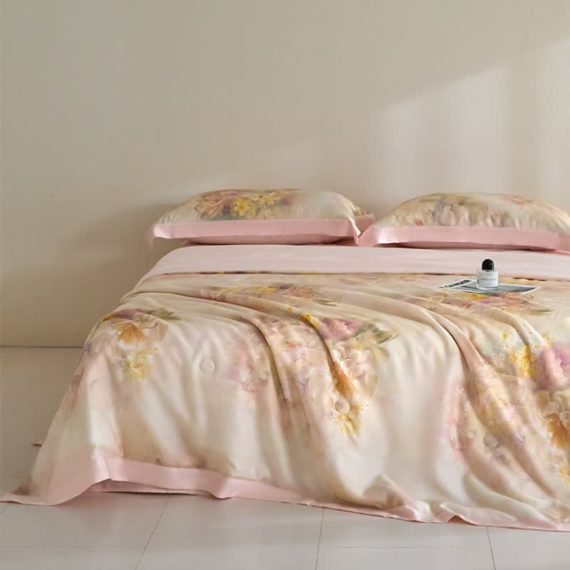 Trapunta estiva in fibra di lyocell floreale rosa