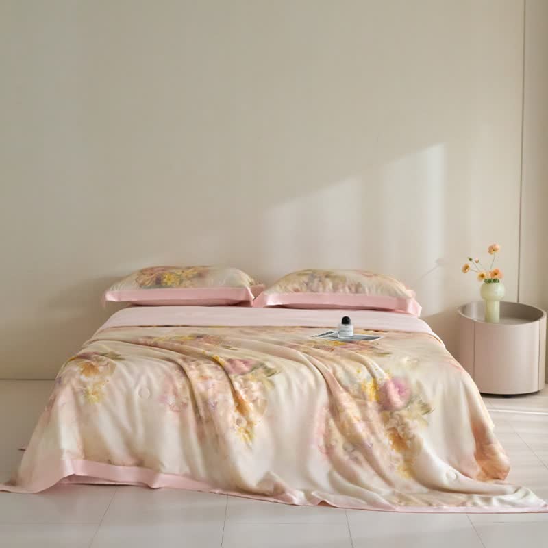 Trapunta estiva in fibra di lyocell floreale rosa