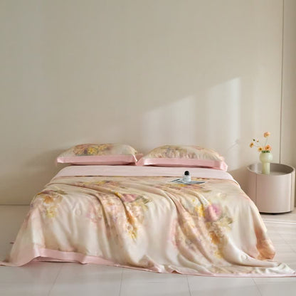 Trapunta estiva in fibra di lyocell floreale rosa