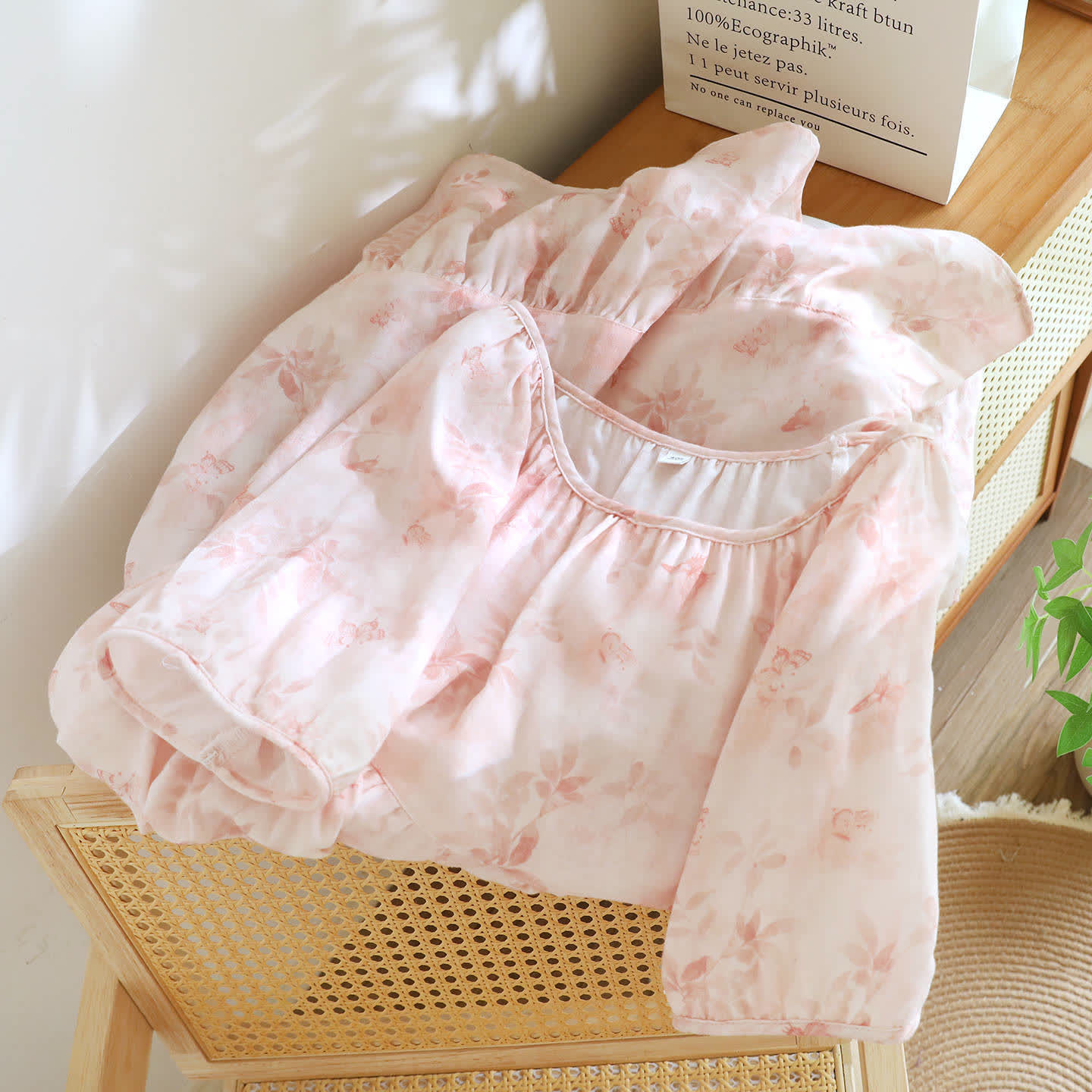 Camicia da notte in garza di cotone a maniche corte con motivo floreale in stile country