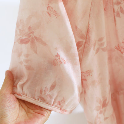 Camicia da notte in garza di cotone a maniche corte con motivo floreale in stile country