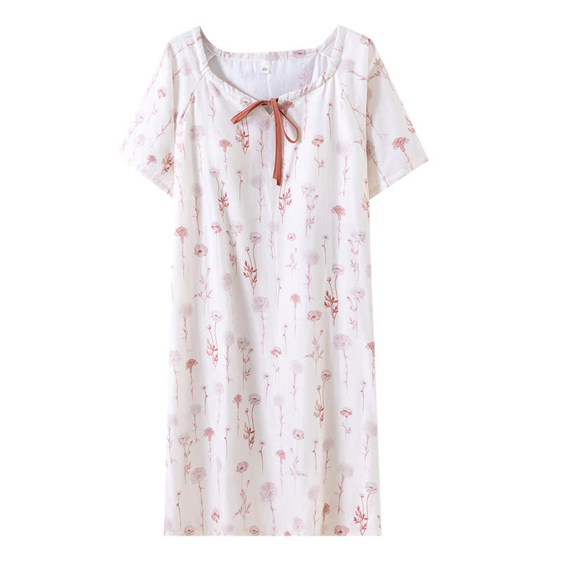 Camicia da notte imbottita in garza di cotone floreale