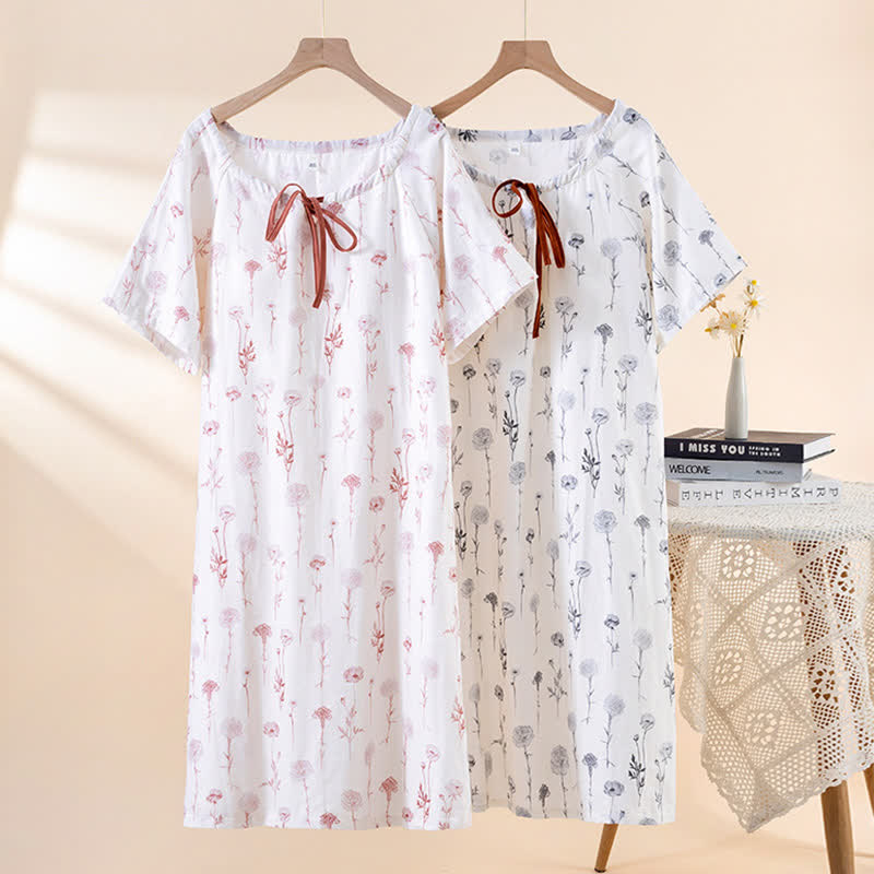 Camicia da notte imbottita in garza di cotone floreale