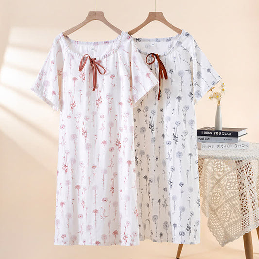 Camicia da notte imbottita in garza di cotone floreale