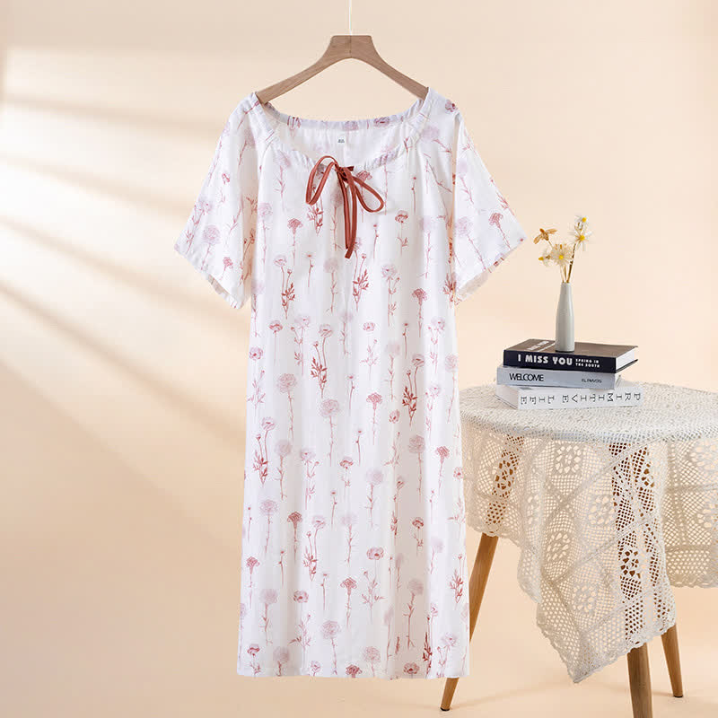 Camicia da notte imbottita in garza di cotone floreale