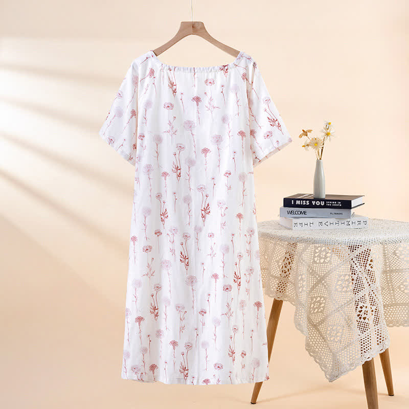 Camicia da notte imbottita in garza di cotone floreale