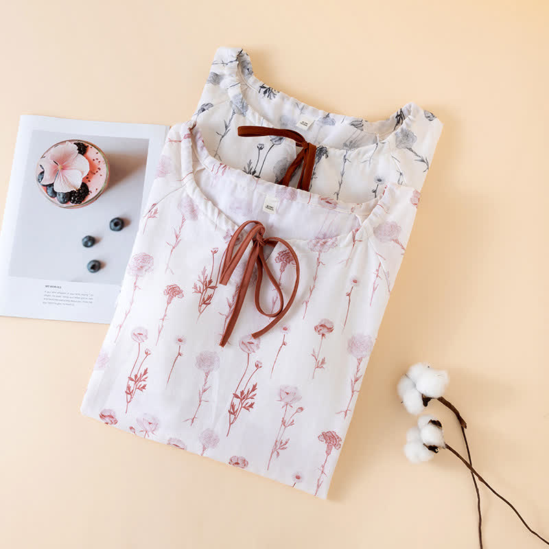 Camicia da notte imbottita in garza di cotone floreale