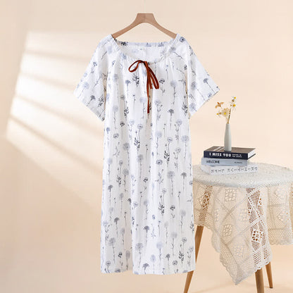Camicia da notte imbottita in garza di cotone floreale