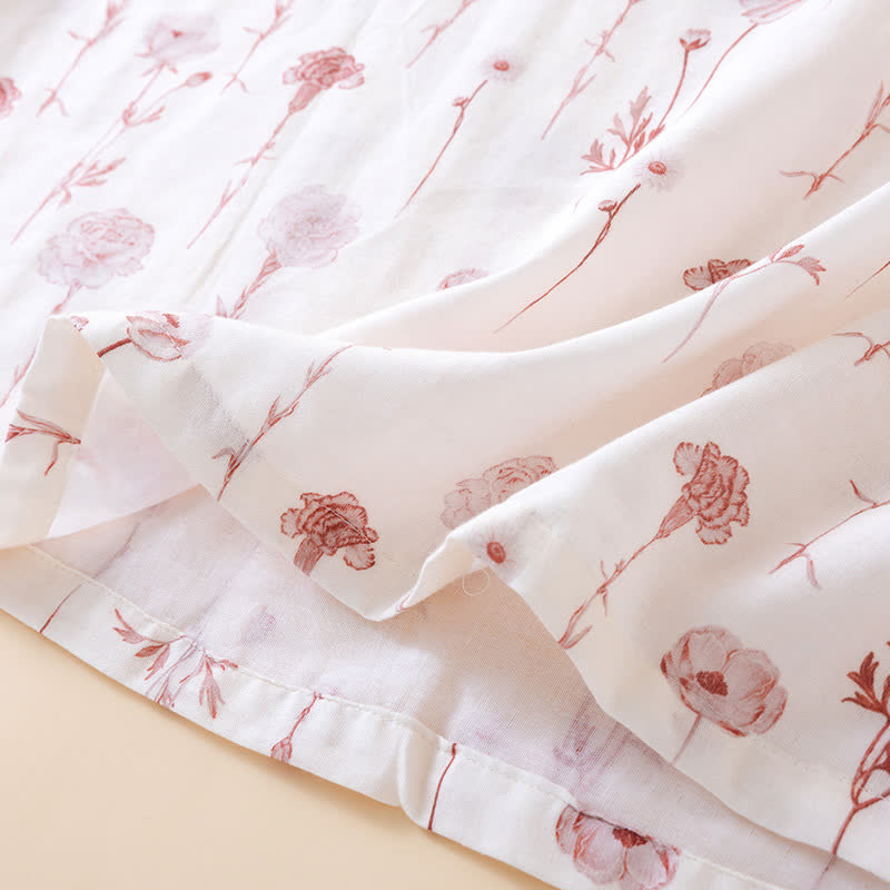 Camicia da notte imbottita in garza di cotone floreale