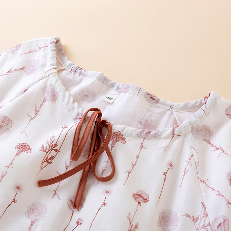 Camicia da notte imbottita in garza di cotone floreale