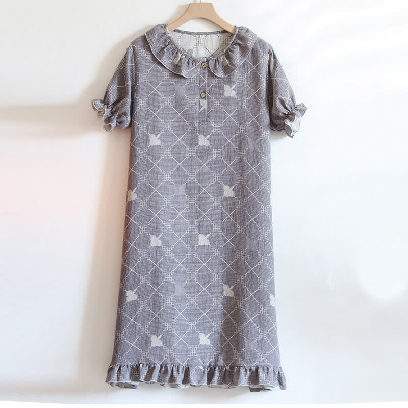 Camicia da notte in garza di cotone jacquard con motivo a quadri