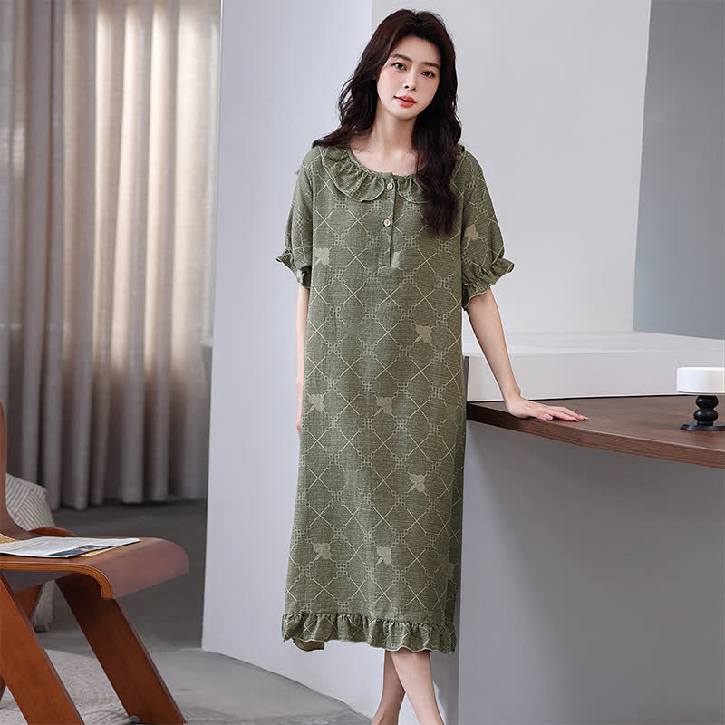 Camicia da notte in garza di cotone jacquard con motivo a quadri